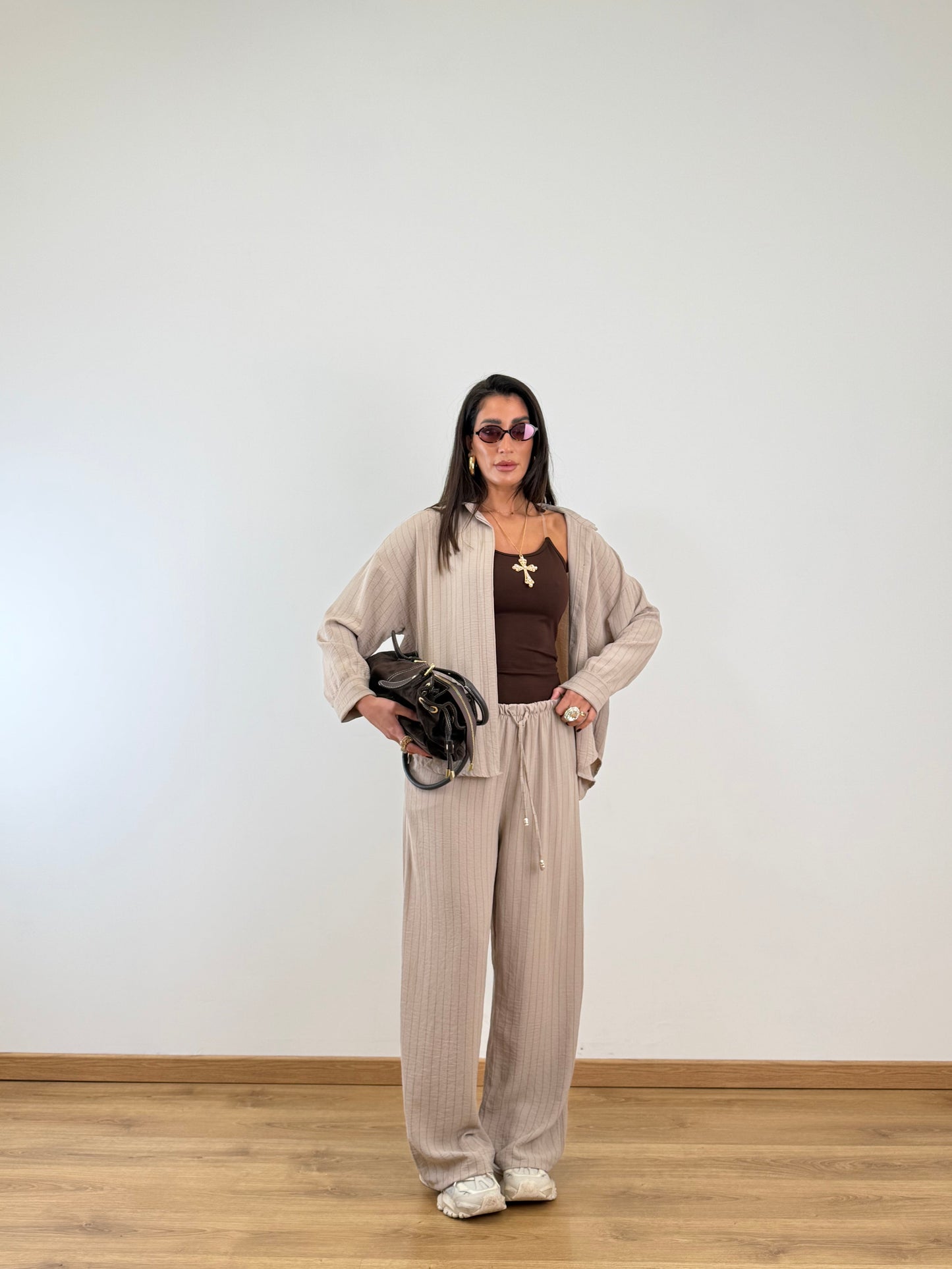 Coordinato beige gessato 25003