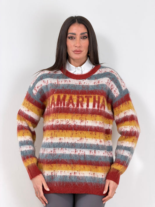 Maxi Pull righe azzurro/rosso M009