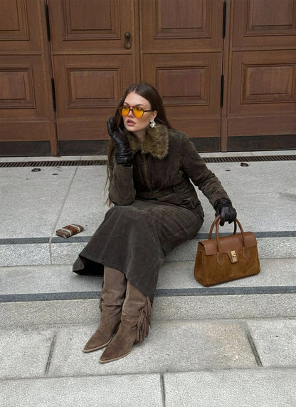 Borsa Cécile in Camoscio e Pelle Cuoio