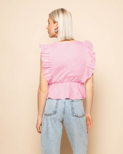 JADE SLEEVELESS POPLIN RUFFLE TOP LICHTROZE