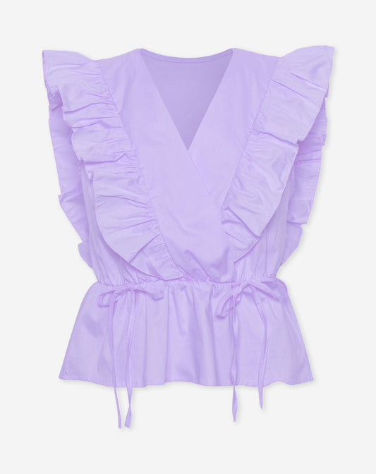 JADE SLEEVELESS POPLIN RUFFLE TOP LILA