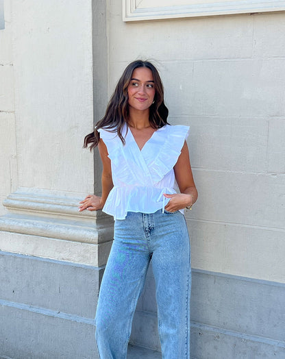 JADE SLEEVELESS POPLIN RUFFLE TOP WIT