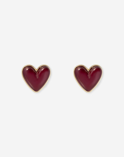 BOLD HEART EARRINGS BURGUNDY