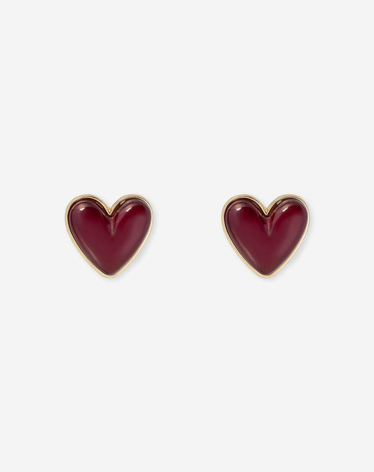 BOLD HEART EARRINGS BURGUNDY