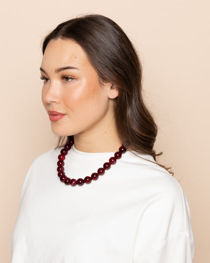 COLORED BEADS NECKLACE BURGUNDY
