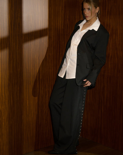 SAAR PINSTRIPE STUD PANTALON ZWART