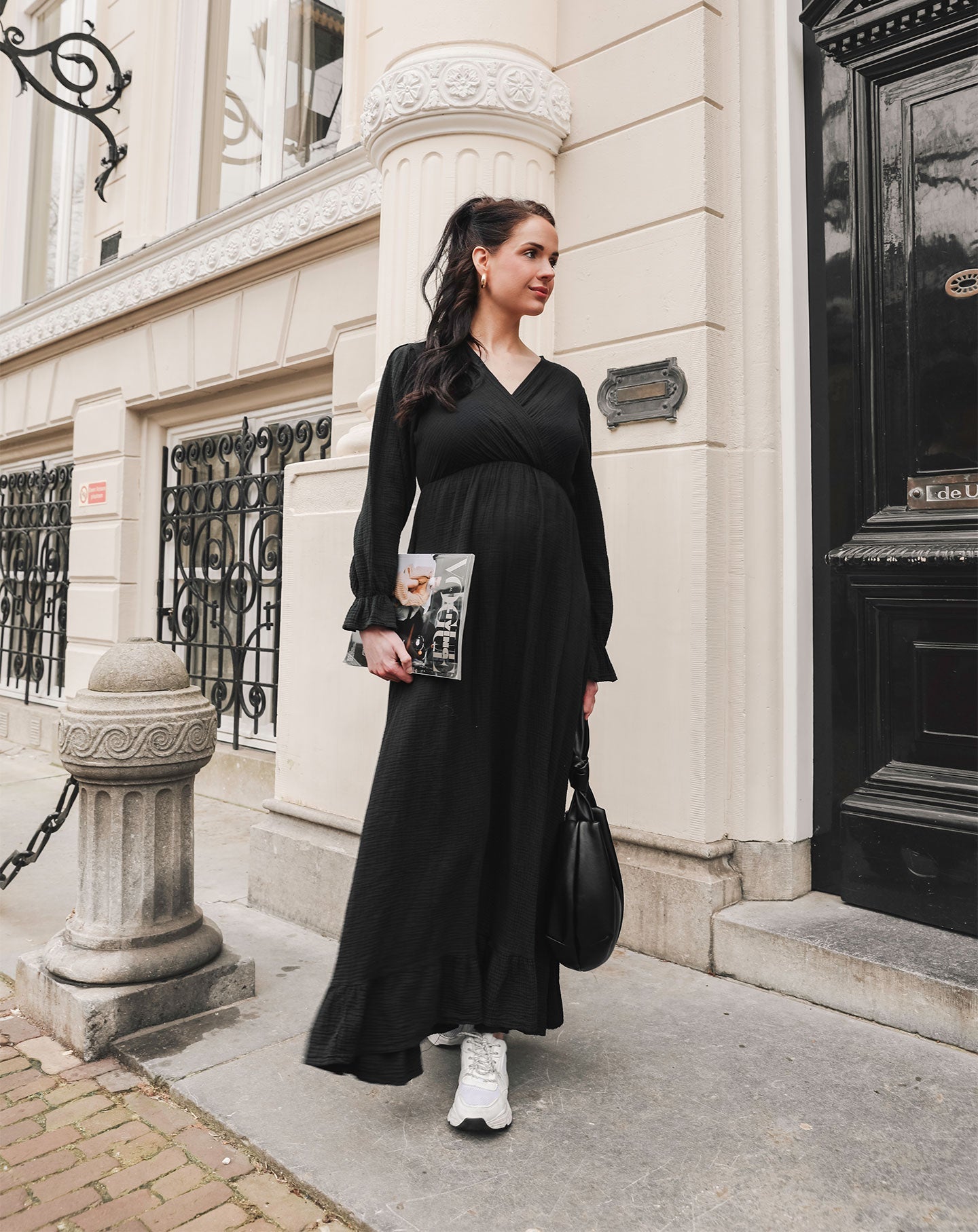 MOUSSELINE MAXI RUFFLE DRESS ZWART