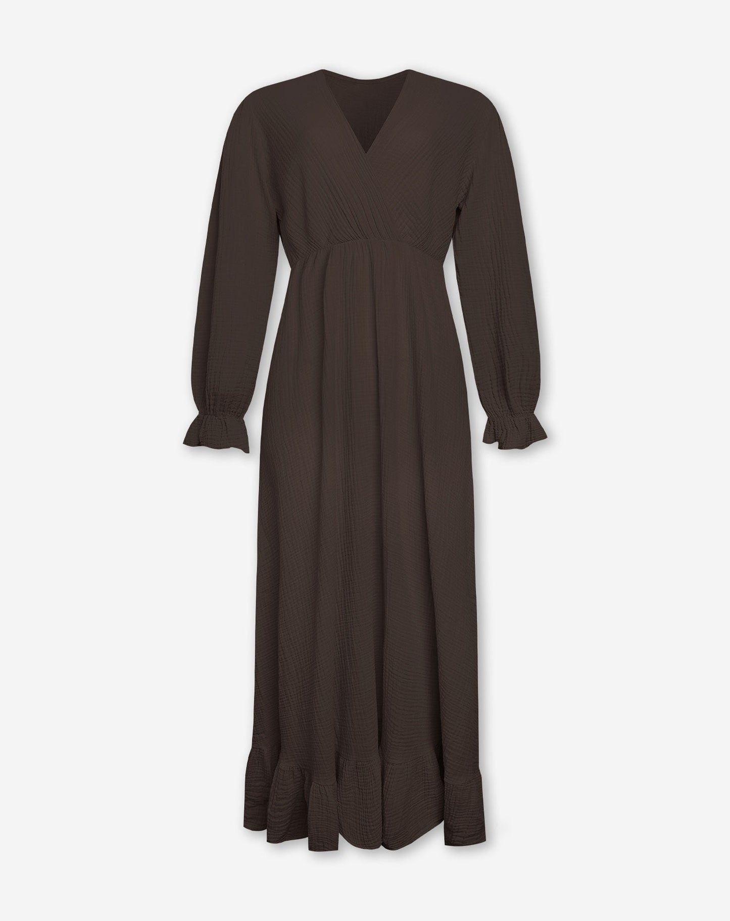 MOUSSELINE MAXI RUFFLE DRESS BRUIN
