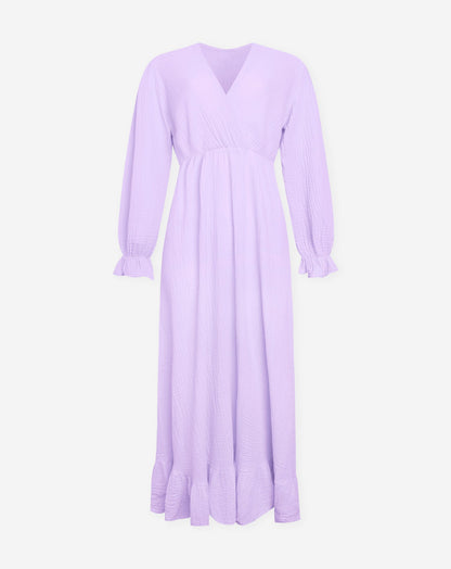 MOUSSELINE MAXI RUFFLE DRESS LILA