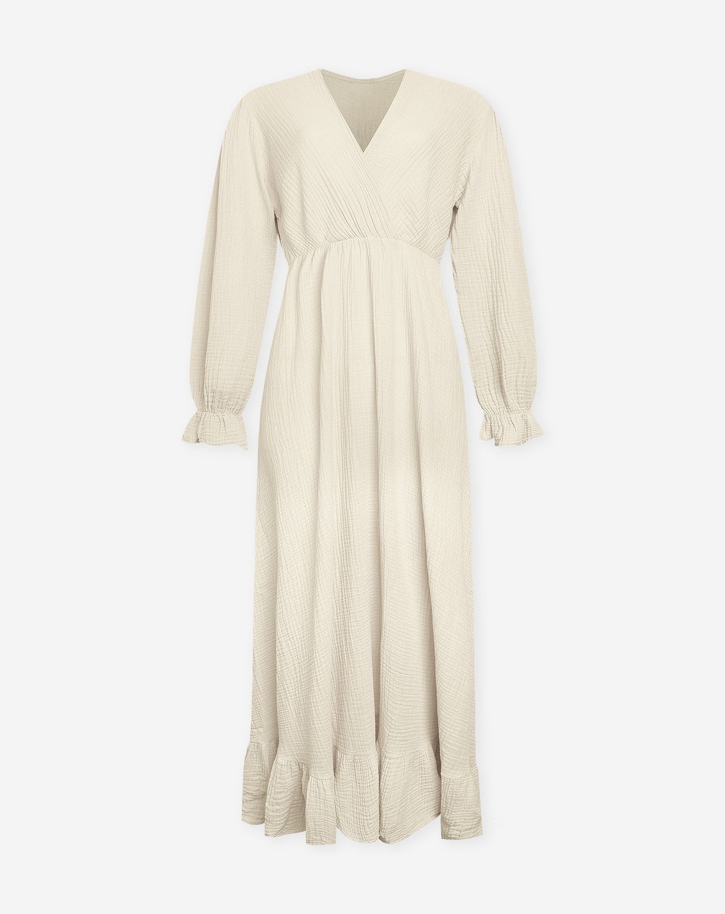 MOUSSELINE MAXI RUFFLE DRESS ZAND