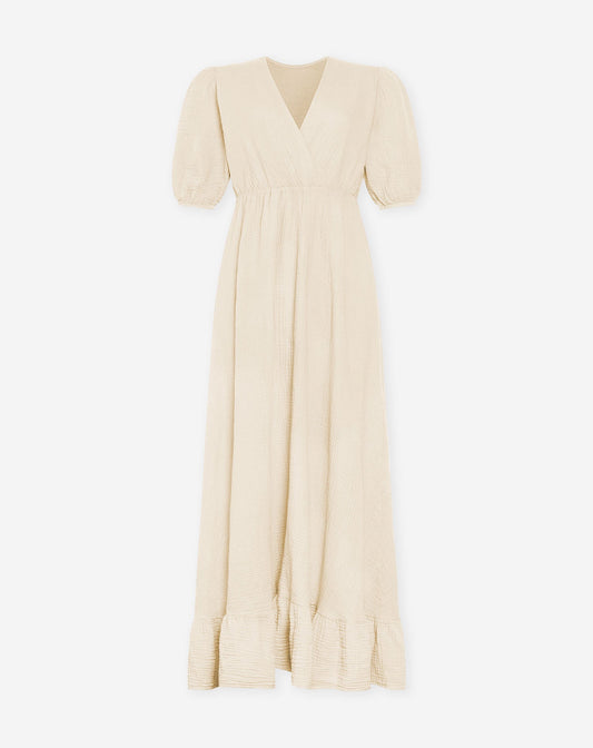 MOUSSELINE MAXI SHORT SLEEVE DRESS SAND