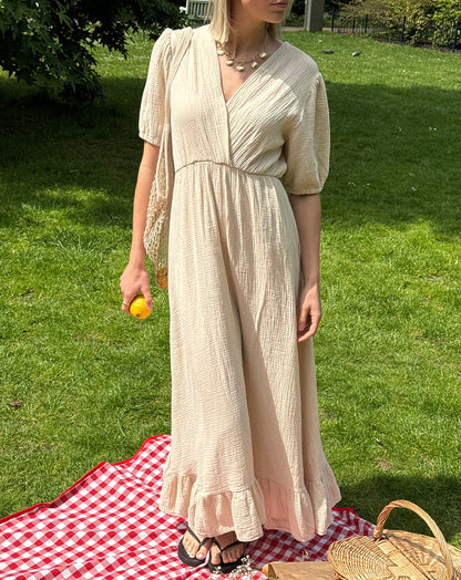 MOUSSELINE MAXI SHORT SLEEVE DRESS SAND
