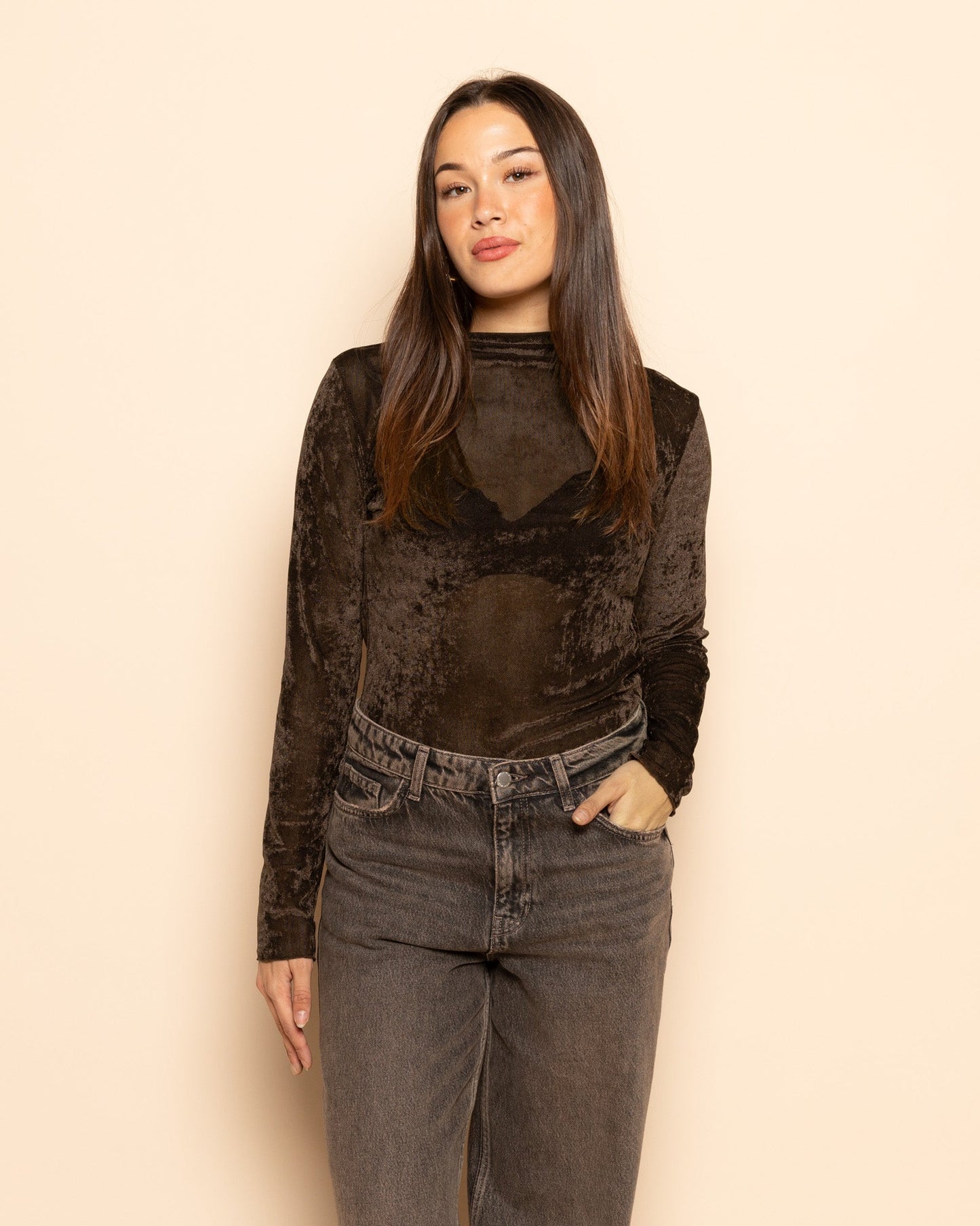 VELVET COL TOP BRUIN