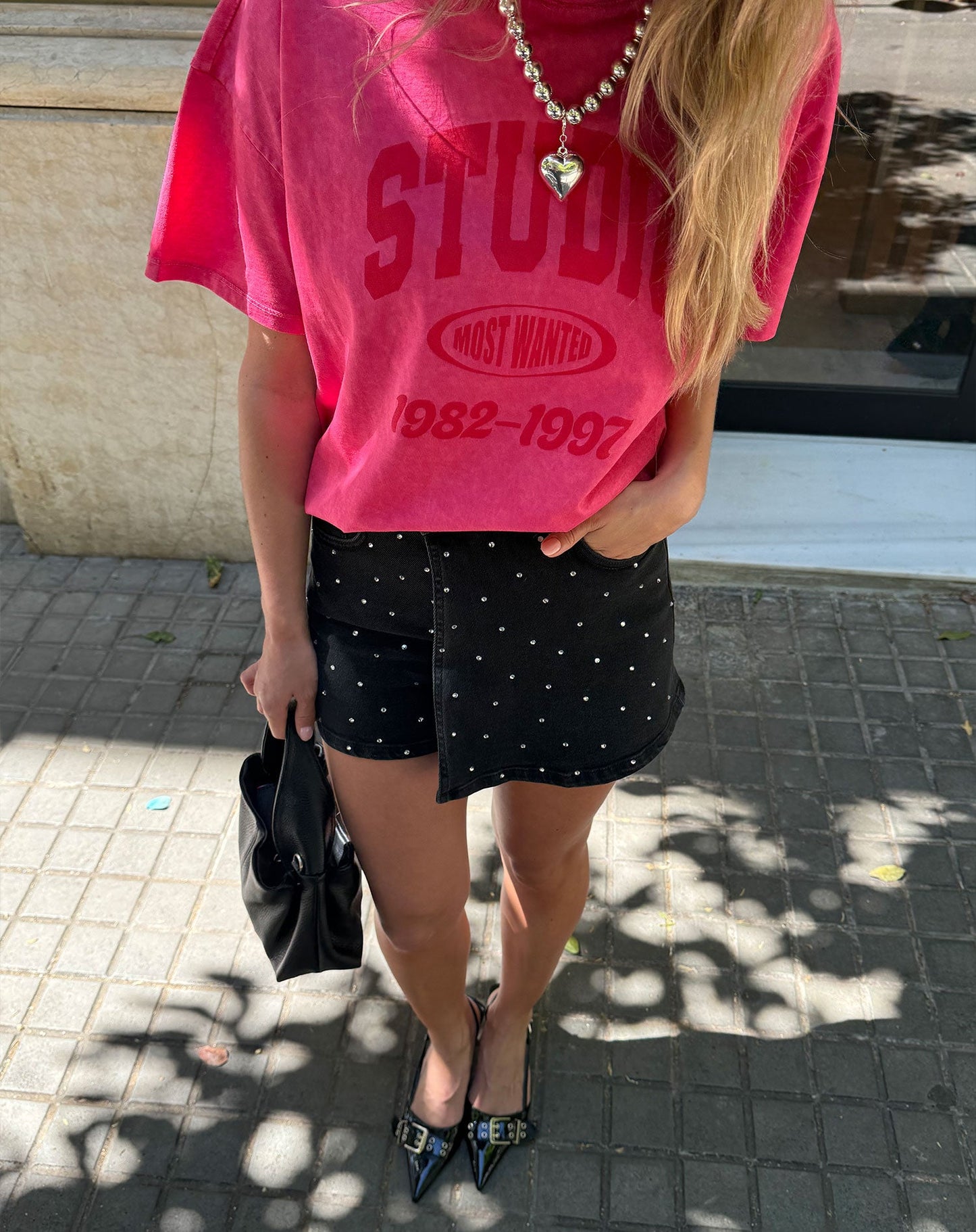 DIAMOND STUDS SKORT DONKERGRIJS