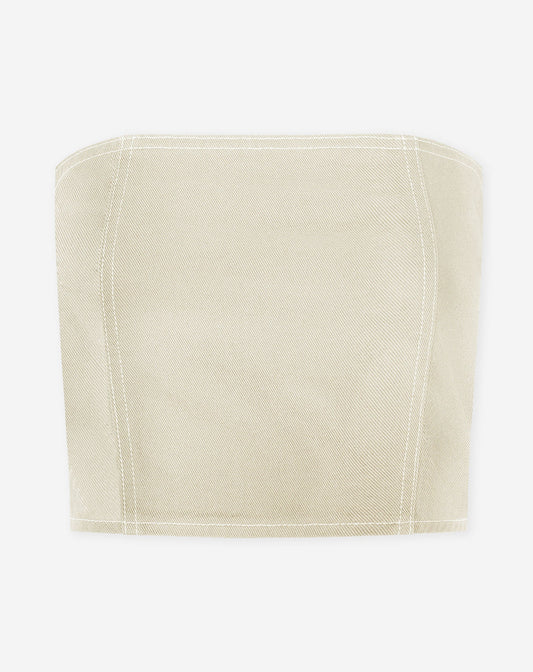 CONTRAST STITCHING CORSET TOP BEIGE
