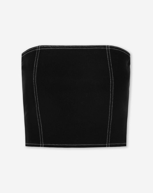 CONTRAST STITCHING CORSET TOP ZWART