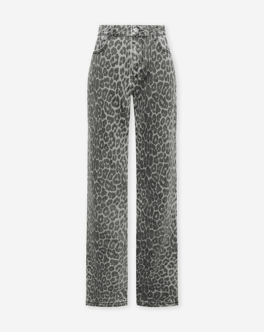 VAQUEROS CON ESTAMPADO DE LEOPARDO GRIS