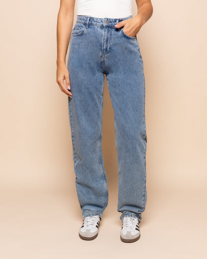DENIM STRAIGHT LEG JEANS LUCHTBLAUW