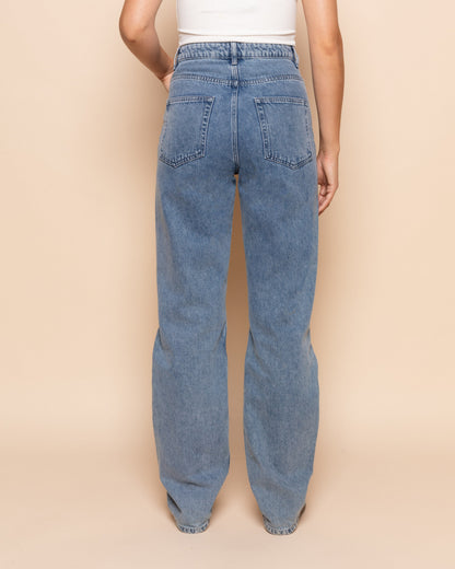 DENIM STRAIGHT LEG JEANS LUCHTBLAUW