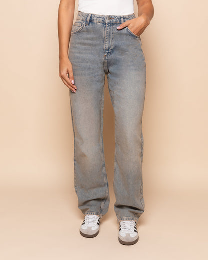 DENIM STRAIGHT LEG JEANS VINTAGE BLAUW
