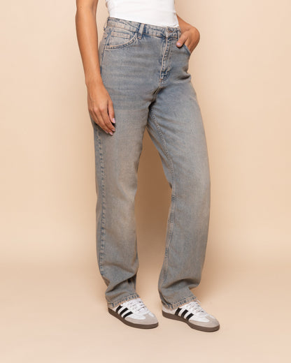 DENIM STRAIGHT LEG JEANS VINTAGE BLAUW
