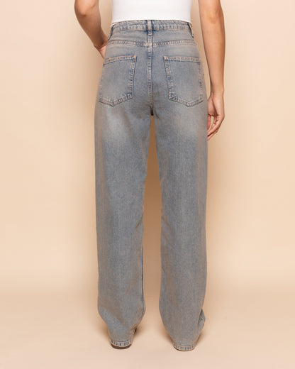 DENIM STRAIGHT LEG JEANS VINTAGE BLAUW