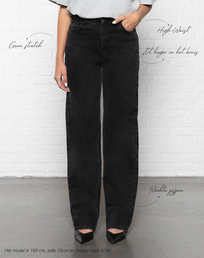 DENIM STRAIGHT LEG JEANS DONKERGRIJS