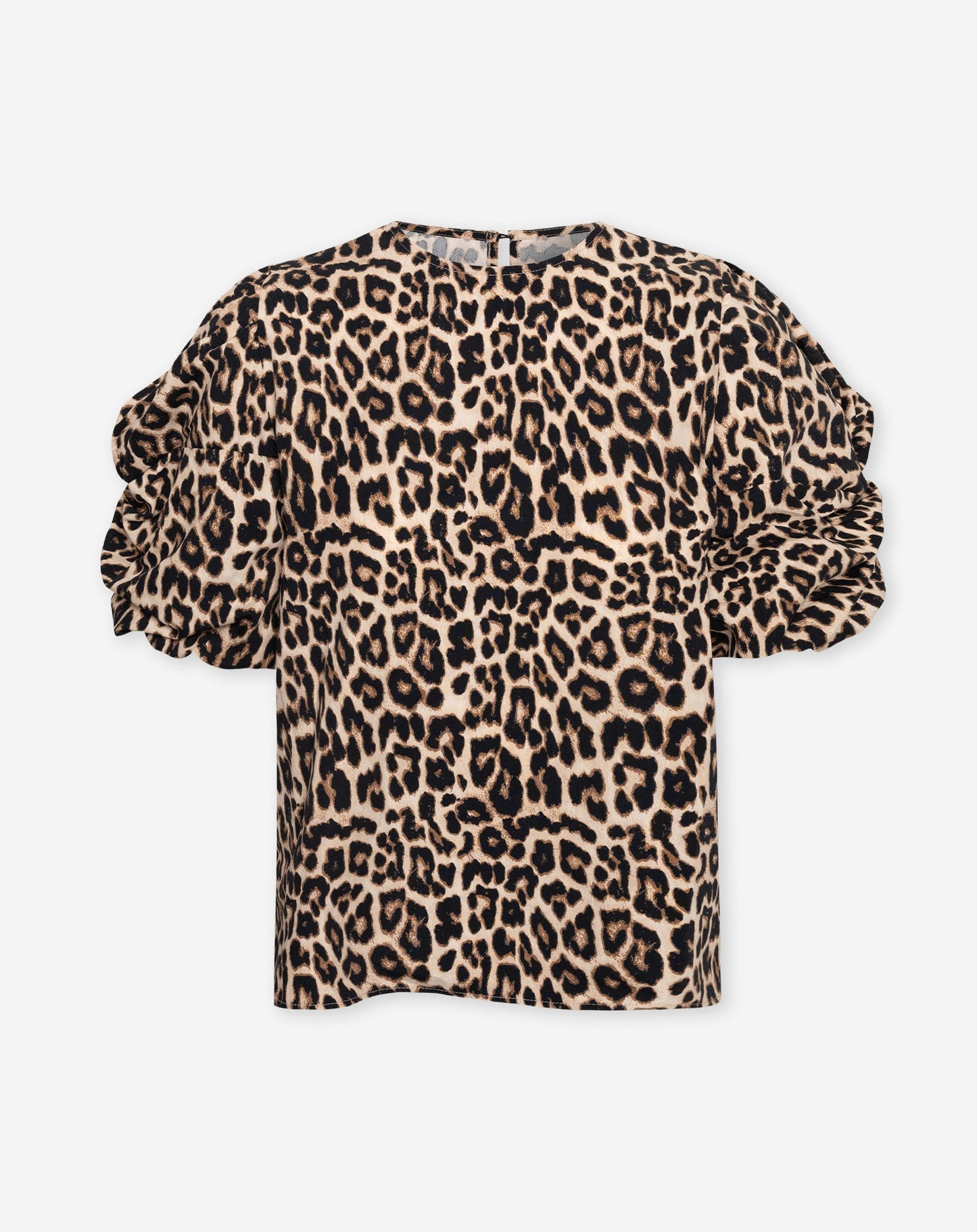 LEOPARD KNOTTED PUFF SLEEVE TOP ZWART