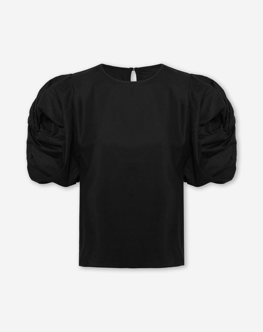 KNOTTED PUFF SLEEVE TOP ZWART