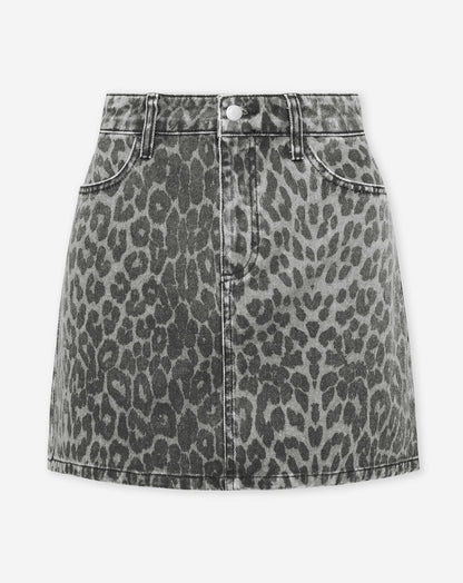 Falda vaquera con estampado de leopardo