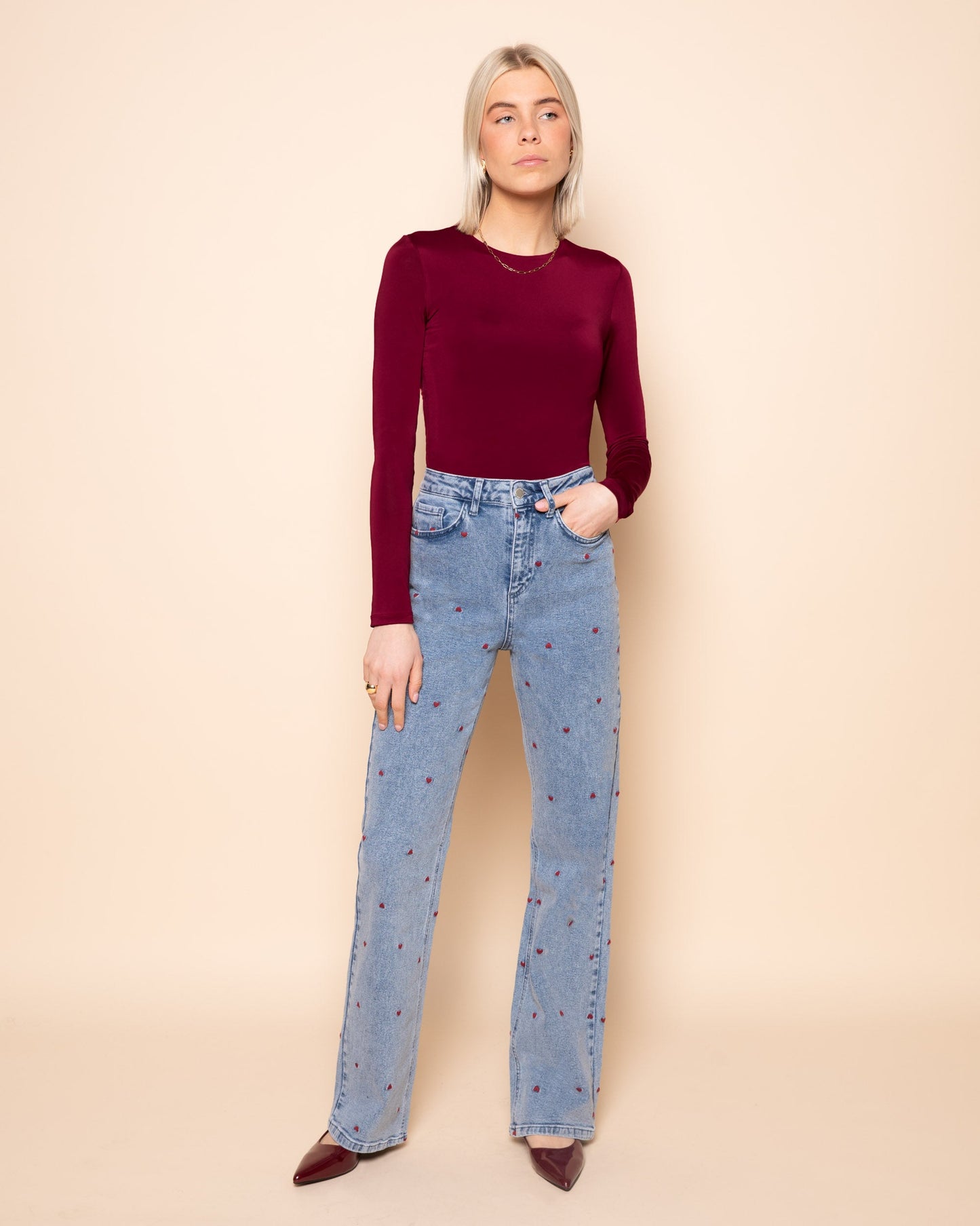 BASIC JERSEY CREW NECK TOP BURGUNDY