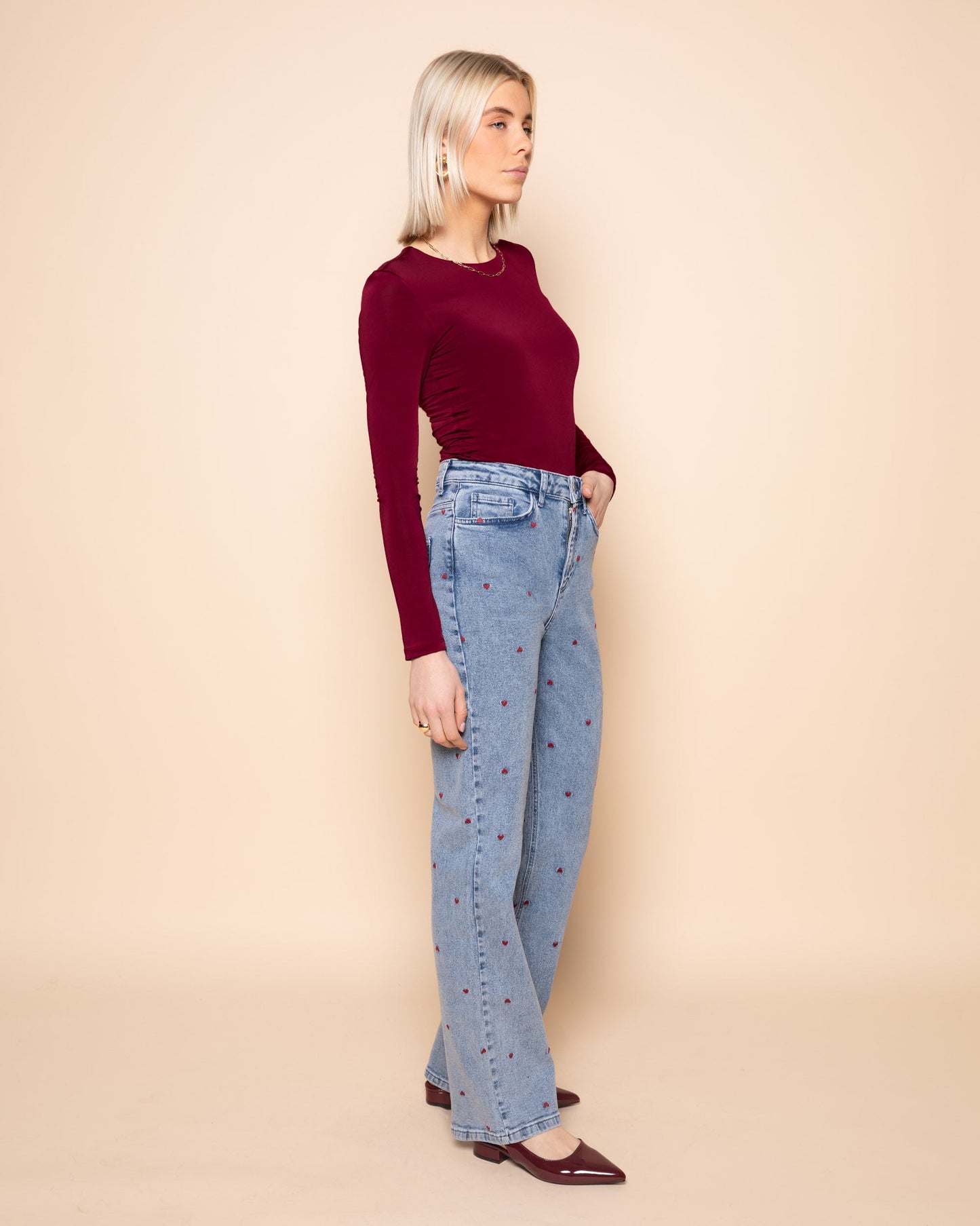 BASIC JERSEY CREW NECK TOP BURGUNDY
