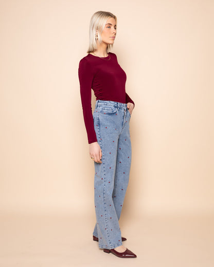 BASIC JERSEY CREW NECK TOP BURGUNDY