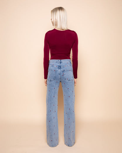 HEART BOOTCUT JEANS BURGUNDY