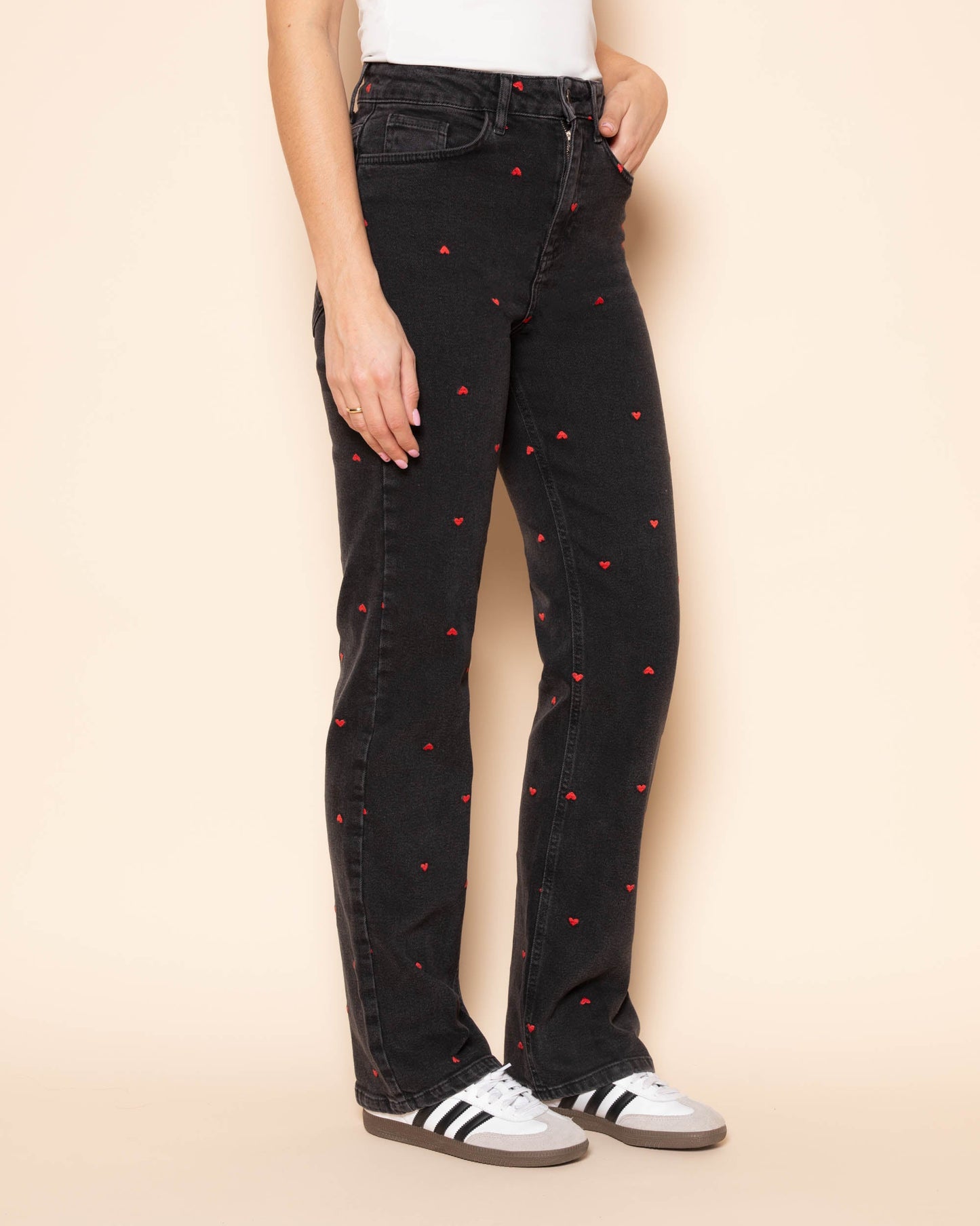 HEART BOOTCUT JEANS DONKERGRIJS