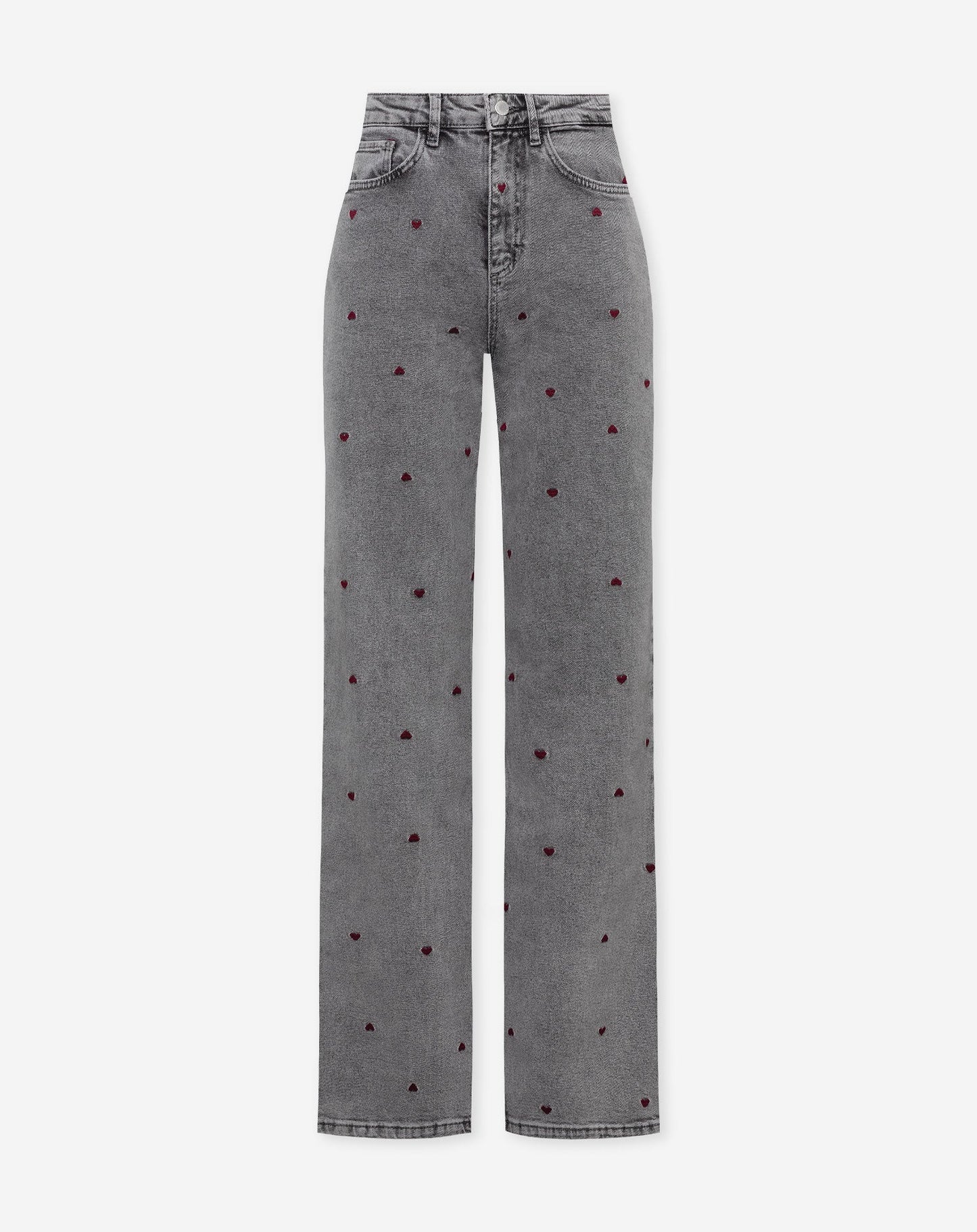 HEART BOOTCUT JEANS GRIJS BURGUNDY