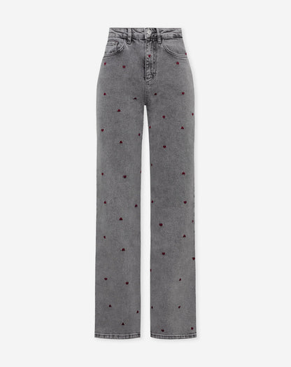 HEART BOOTCUT JEANS GRIJS BURGUNDY