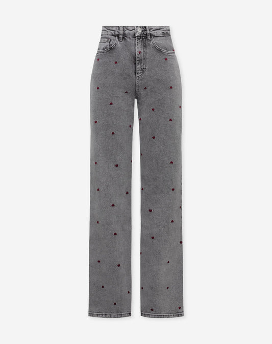 HEART BOOTCUT JEANS GRIJS BURGUNDY
