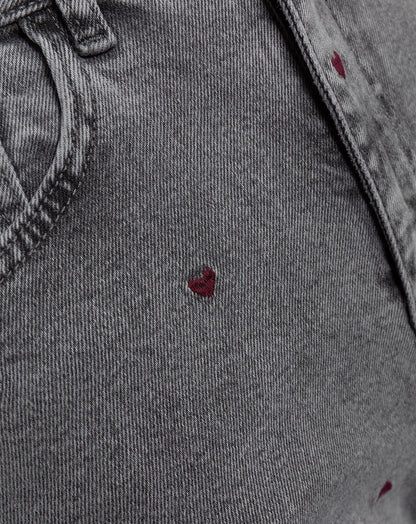 HEART BOOTCUT JEANS GRIJS BURGUNDY