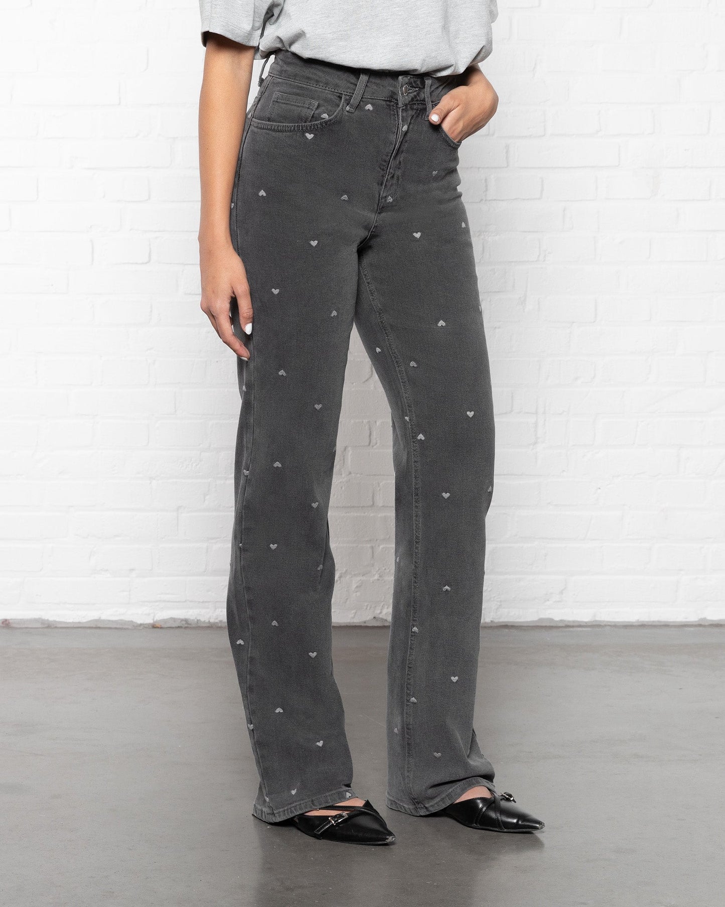 HEART BOOTCUT JEANS LICHTGRIJS