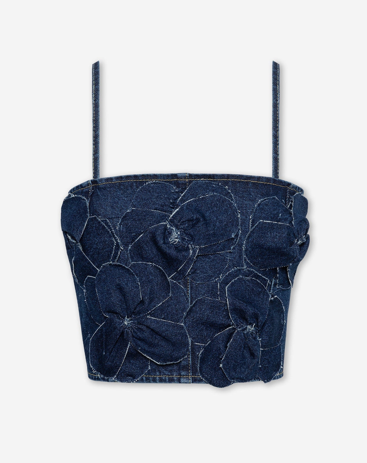 FLOWER DENIM CORSET TOP DONKERBLAUW