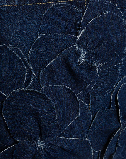 FLOWER DENIM CORSET TOP DONKERBLAUW