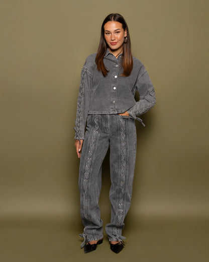 LACE UP JEANS GRIJS