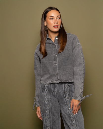 LACE UP JEANS GRIJS
