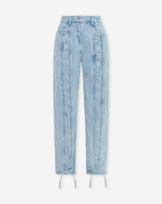 LACE UP JEANS LICHTBLAUW