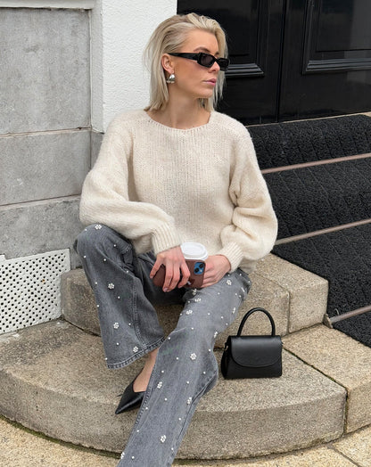 FLOWER PEARL JEANS GRIJS
