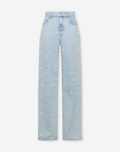 FLOWER PEARL JEANS LICHTBLAUW