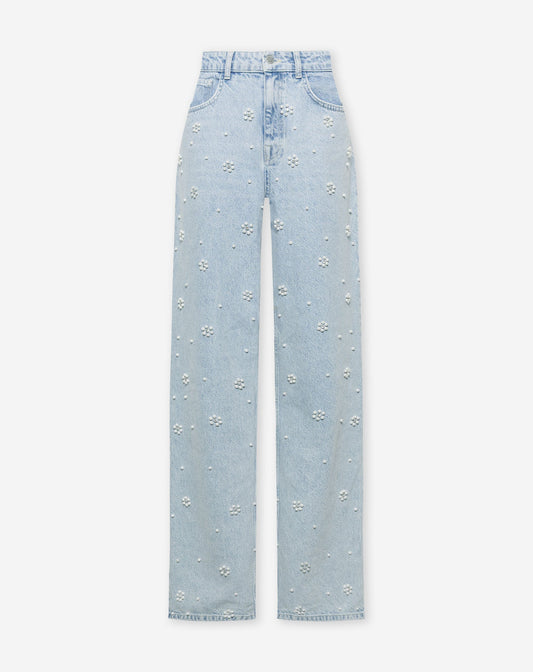 FLOWER PEARL JEANS LICHTBLAUW