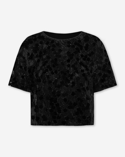 FAY BIG SEQUINS TEE TOP ZWART