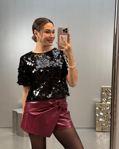 FAY BIG SEQUINS TEE TOP ZWART